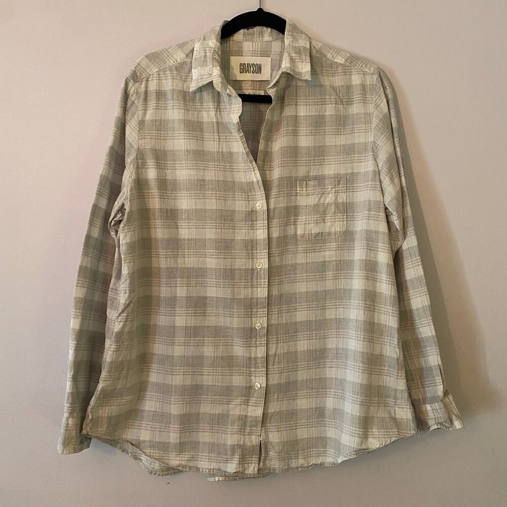 Grayson The Hero Gray Plaid Button Down Boxy Boyfriend Shirt Minimalist 4 /Large